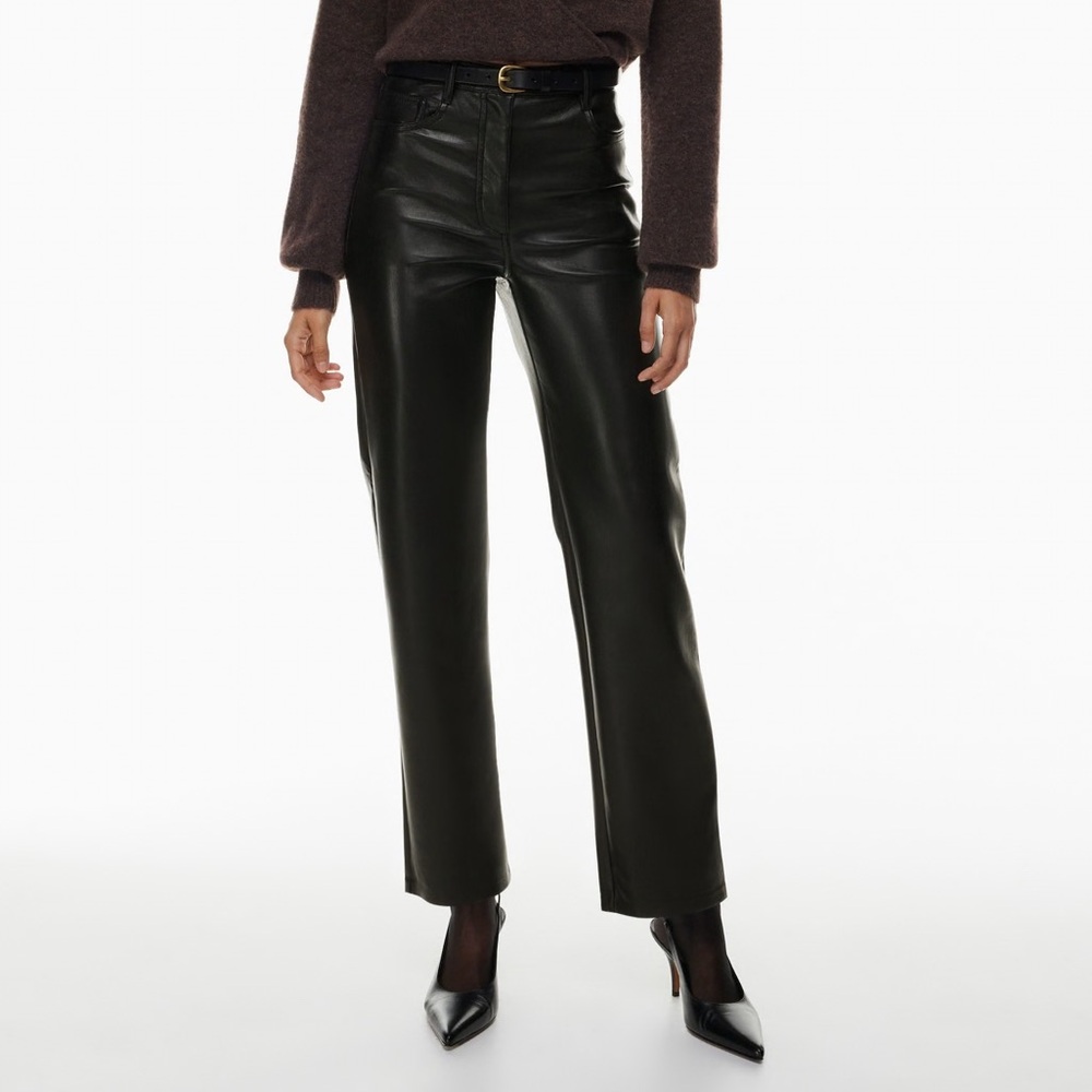 Aritzia Wilfred Melina Vegan Leather Black High Rise Straight Leg Pants Size 2